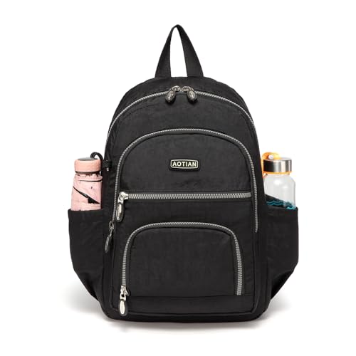 AOTIAN Small Size Backpack, Durable Lightweight Daypack for Women Girls & Boys Hiking Travel Sports, Black