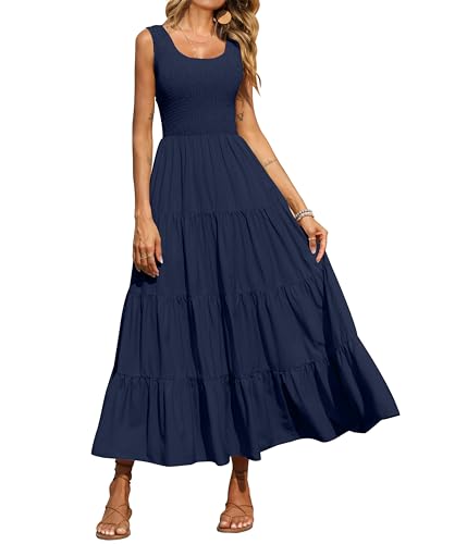 PRETTYGARDEN Women's 2026 Casual Loose Plain Maxi Sundress Smocked Tank Dress Sleeveless Spring Beach Tiered Long Dresses