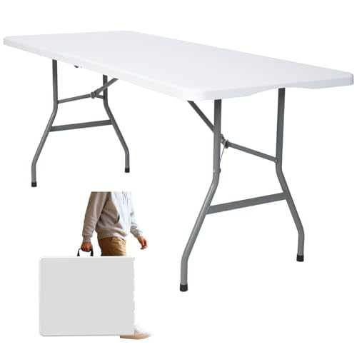 Vampire Killer 6FT Heavy-Duty Folding Table - Instant Setup Portable Utility Table for Large Gatherings, Indoor/Outdoor Ev...