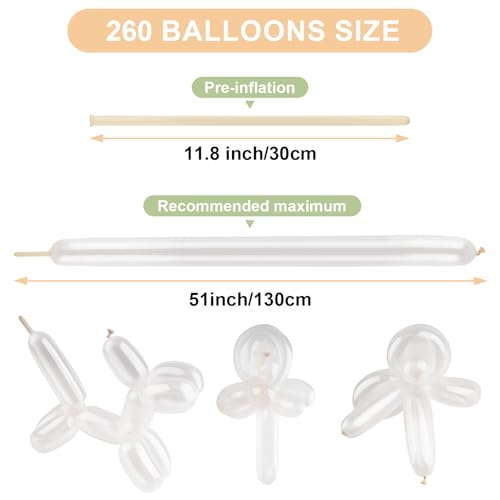 Clear 260 Balloons 100 PCS - Premium Long Skinny Latex Balloons for Animal Twisting, Beginners, Weddings & Birthdays Party...