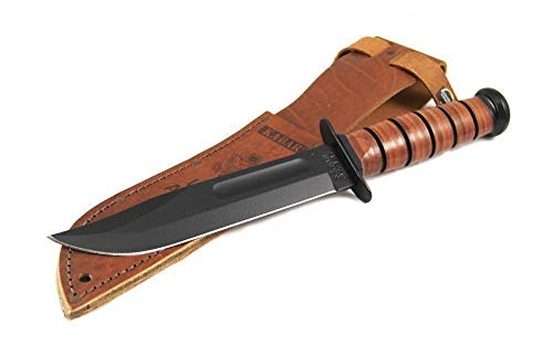 KA-BAR 1220 US Army Straight Edge Fighting/Utility Knife with Leather Sheath, Beige, 7" Blade