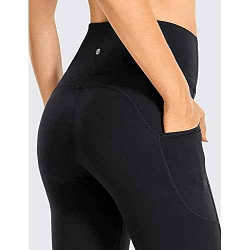 CRZ YOGA Women's Brushed Naked Feeling Biker Shorts with Side Pockets 8'' - High Waist Matte Workout Yoga Gym Spandex