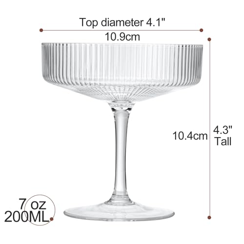 BELLAFORTE Champagne Coupe Glasses, Espresso Martini Glasses | Set of 4 | 7 oz Classic Cocktail Glasses, Fluted Glassware ...