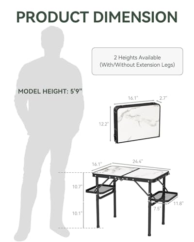 Titanker Folding Camping Table Small 2ft, Small Camp Table Portable with 50% Extra Space, Folding Picnic Table, Portable B...