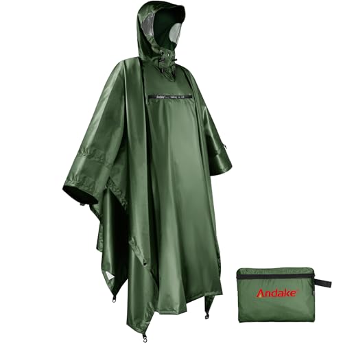 Andake Waterproof Rain Poncho for Adults Unisex,230T Ripstop Polyester,Raincoat Gear with Transparent Viewing Window Outdoors