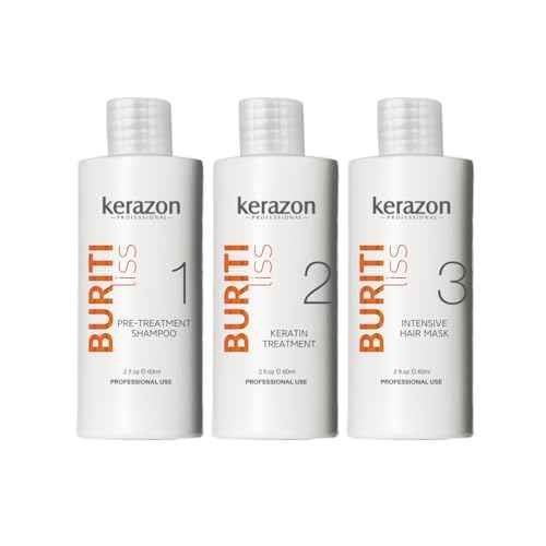 KERAZON Brazilian Keratin Treatment Buriti Liss Kit 2oz/60ml - At Home Keratin Treatment Smoothing and Straightening - Keratina para Alisar el Pelo - For All Hair Types