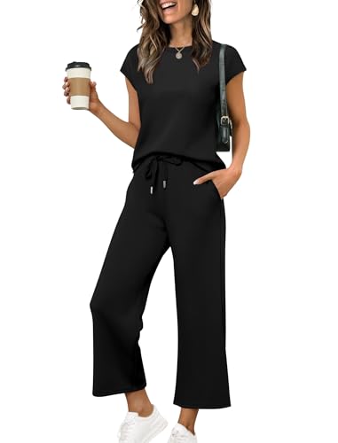 SAMPEEL Two Piece Sets for Women Summer Vacation Outfits Cap Sleeve Tops Lounge Matching Sets Clothing Beach Fashion Clothes