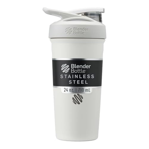 BlenderBottle Sport Shaker Cup Insulated Stainless Steel Water Bottle with Wire Whisk, 24-Ounce, White | Insulated, Water ...