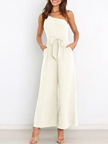 ANRABESS Women Summer Dressy Jumpsuits One Shoulder Sleeveless Casual Wide Leg Pants Romper Jumper 2026 Trendy Fall Outfits