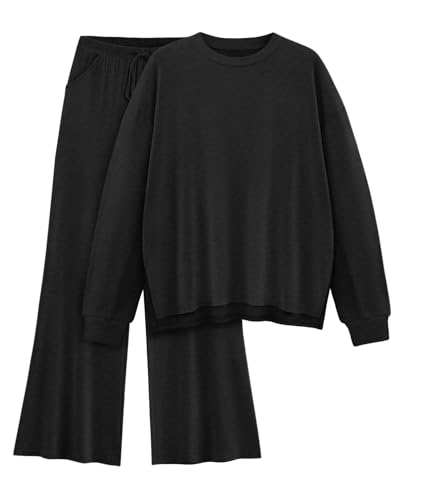 AmazingStar Womens Lounge Set 2025 Fall 2 Piece Outfits Long Sleeve Tops Wide Leg Long Pants Cozy Matching Sets Clothing