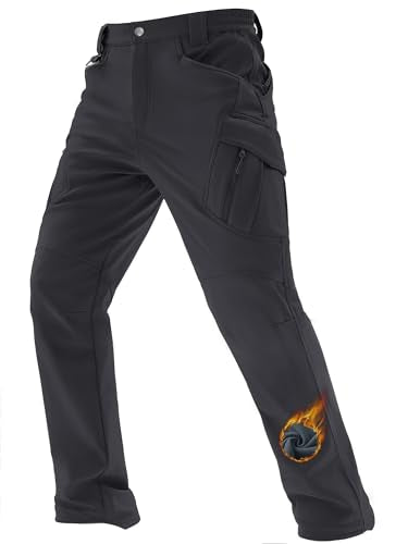TACVASEN Men's Winter Work Pants Fleece Lined Tactical Snow Ski Pant Waterproof Insulated Cargo Hiking Trousers 9 Pocket