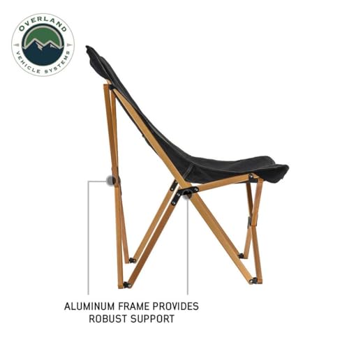 Overland Vehicle Systems Kick It Camp Chair - Black Canvas Body with Wood Base & Storage Bag