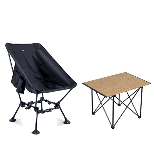 iClimb 1 Ultralight Folding Table and 1 Two-Heights Light Compact Anti-Sinking Chair Bundle, Ultralight Compact for Adults...