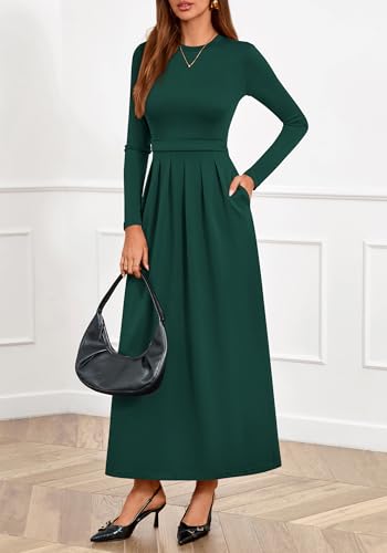 BTFBM Long Sleeve Dress for Women Spring Clothes 2026 Pockets Business Casual Pleated Fall Wedding Guest Dresses