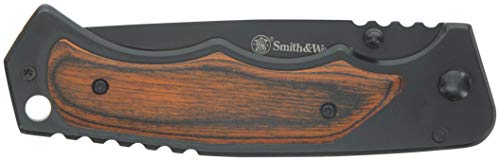 Smith & Wesson 8.5in S.S. Folding Knife with 3.7in Drop Point Blade and S.S. and Real Wood Insert Handle for Outdoor