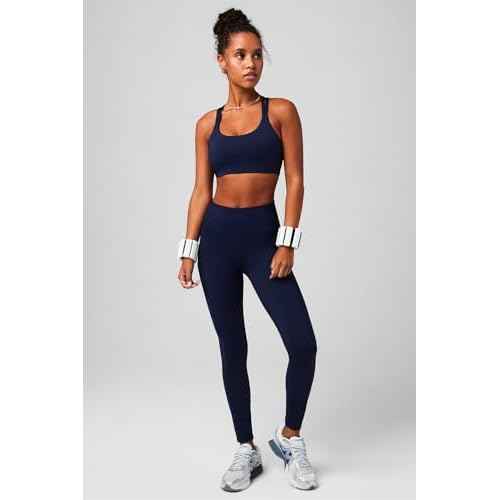 Fabletics Women's On-The-Go PowerHold High-Waisted Legging, Maximum Compression, Flattering, M/Regular | 27, Deep Navy