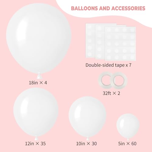 RUBFAC 129pcs White Balloons Different Sizes 18 12 10 5 Inch for Garland Arch,Party Latex Balloons for Birthday Party Wedd...