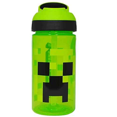 Minecraft Atlantic Creeper Drinks Bottle | Eco Freindly BPA-free Plastic School Water Bottle with Removable straw, spills Proof | Gift fan | Officially licensed Merchandise 450ML