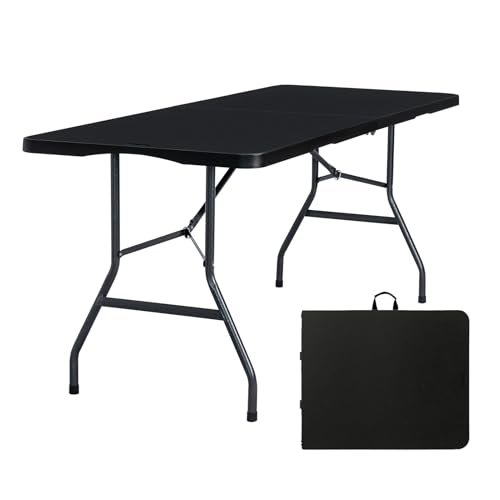 Byliable Folding Table 6ft Portable Heavy Duty Plastic Fold-in-Half 6 Foot Foldable Table Utility Dining Indoor Outdoor wi...