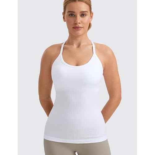 CRZ YOGA Seamless Workout Tank Tops for Women Racerback Athletic Camisole Sports Shirts with Built in Bra