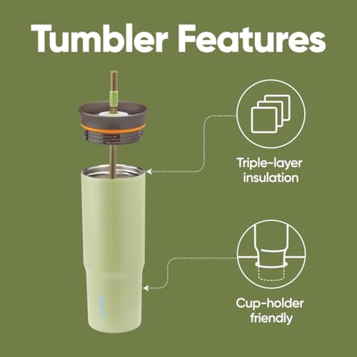 Owala Stainless Steel Triple Layer Insulated Travel Tumbler with Spill Resistant Lid and Straw, BPA Free, 24 oz, Brown/Gre...