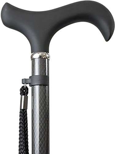 KMINA Folding Cane for Men and Women (Carbon Fiber), Soft Grip, Adjustable Height, Lightweight, Black, PRO Model