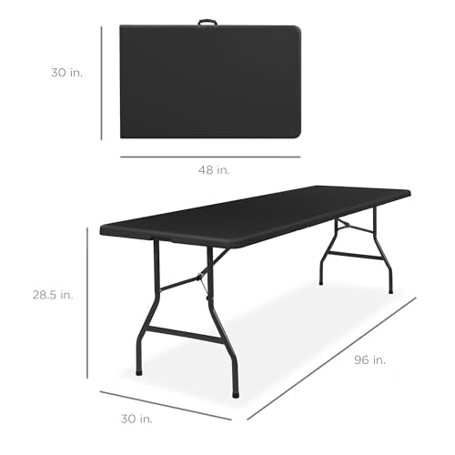 Best Choice Products 8ft Plastic Folding Table, Indoor Outdoor Heavy Duty Portable w/Handle, Lock for Picnic, Party, Pong,...