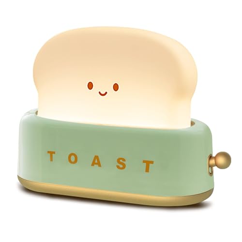 QANYI Desk Decor Toaster Lamp, Rechargeable Small Lamp with Smile Face Toast Bread Cute Toaster Shape Room Decor Night Lig...