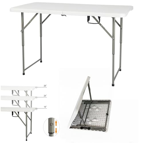 EDEBIBY 120CZ Folding Table Portable Small Table Semi Practical Table Small Indoor and Outdoor Adjustable Height with Hand...