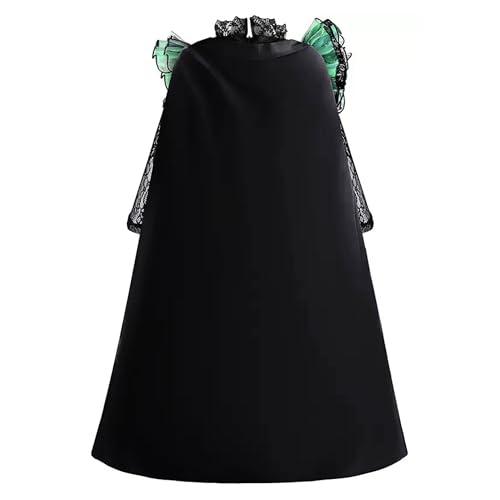 RuuYiicoco 11 Pcs Black Witch Costume Set for Girls Halloween Ruffled Dress with Cape Boom (4-5 years, Black)
