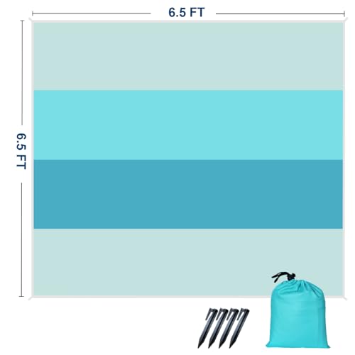LOTTAFUN 6.5ft Sand Proof Water Resistant Beach Blanket - Lightweight Mat for Outdoor Picnic Camping