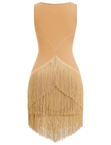 IWEMEK Rhinestones Fringe Tassel Latin Dance Dress for Women Competition Ballroom Dance Costumes Tango Salsa Flapper Dresses