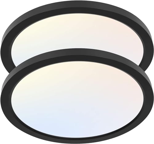 hykolity 2 Pack 12 Inch Selectable CCT LED Round Flat Panel Light, 24W, 3000K/4000K/5000K, Edge-Lit Flush Mount Ceiling Li...