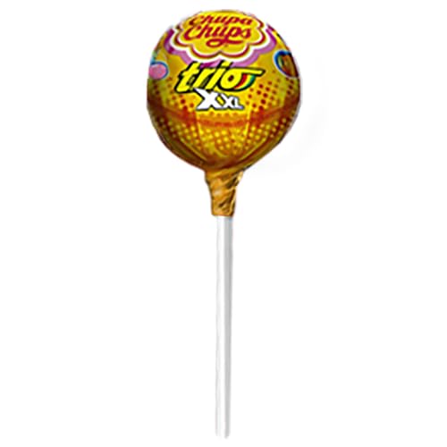 Chupa Chups XXL Trio Bubble Gum Filled Lollipops, Individially Wrapped Extra Large Suckers for Parties Concessions Classroom Office, Pack of 48