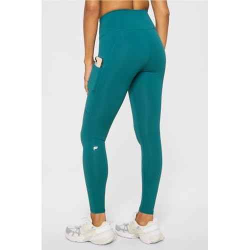 Fabletics Women's On-The-Go PowerHold High-Waisted Legging, Maximum Compression, Flattering, M/Regular | 27, Green Abyss