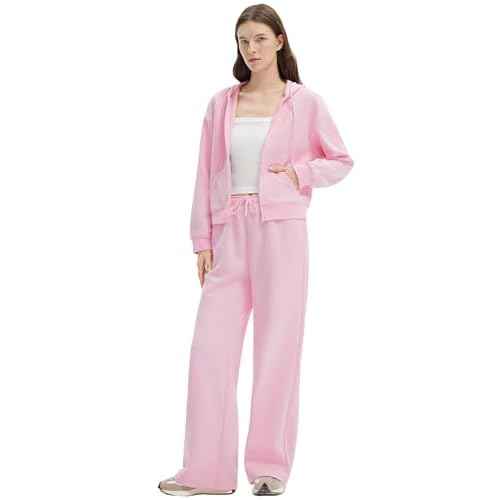 SUUKSESS Womens 2 Piece Sweatsuits Outfits Zip Up Hoodie Tracksuit Straight Wide Leg Sweatpant Lounge Matching Sets