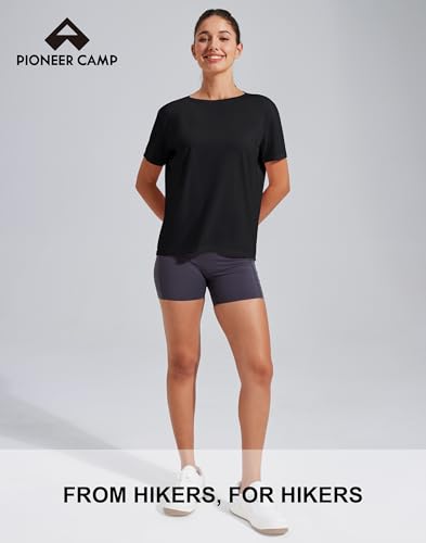 Pioneer Camp Women's Bamboo Viscose Short Sleeve Shirt Neck Loose Fit Workout T-Shirt Gym Athletic Casual Tops