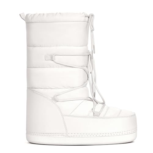 QLR Womens Winter Snow Boots Mid Calf Anti-Slip Boots with Warm Lining Lace-up Outdoor Shoes