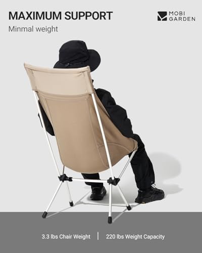 Mobi Garden High Back Camping Chair, Ultralight Hiking Chair with 7075 Aluminum Frame, Portable Lawn Chair with Breathable...