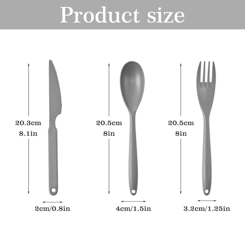 Large Reusable Plastic Compartments with Knives, Forks and Spoons, 9 Colours Portable Camping Utensils Tableware for Adult...