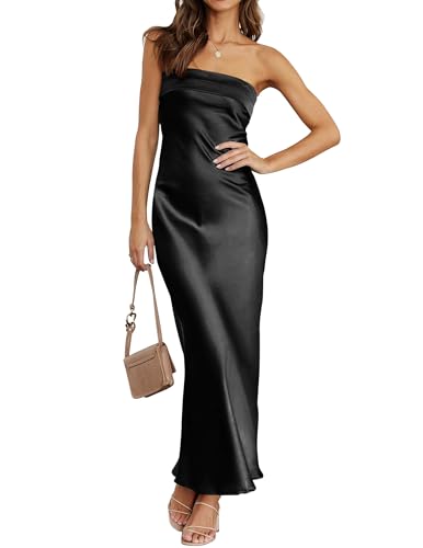 MEROKEETY Women's Cocktail Dresses Summer 2026 Satin Strapless Tube Bodycon Backless Wedding Guest Formal Party Maxi Dress