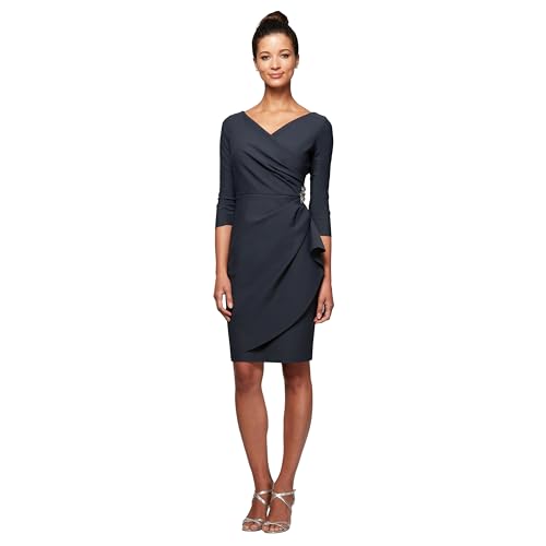 Alex Evenings Women's Slimming Short Sheath 3/4 Sleeve Cocktail Dress, Wedding Guest