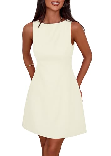 PRETTYGARDEN Womens Formal Short Dresses 2026 Summer Sleeveless Boat Neck A Line Elegant Mini Cocktail Party Dress
