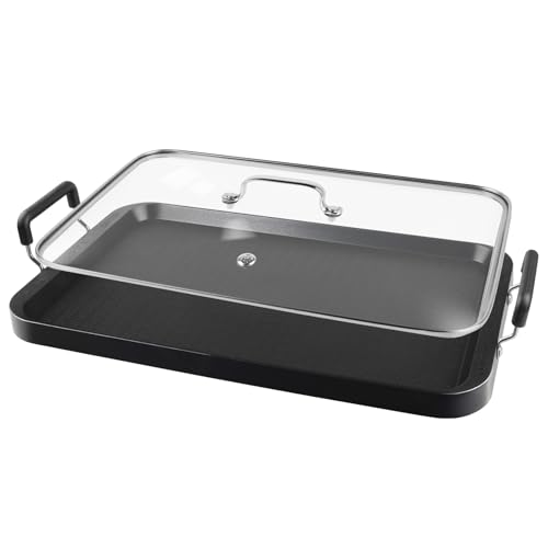 Vayepro 2-Burner Griddle Pan with Glass Lid - Nonstick Stovetop Griddle for Gas, Glass Stove Top - Aluminum Camping Grill ...