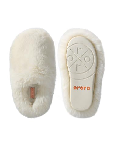 ORORO Unisex Fuzzy Slip-On Slippers, Plushy Warm House Shoes for Indoor Outdoor