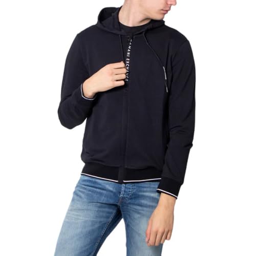 Armani Exchange Men's Logo Regular Fit Stretch Cotton Zip Up Hooded Sweatshirt, Black, Small