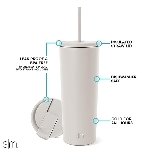 Simple Modern Insulated Tumbler with Lid and Straw | Iced Coffee Cup Reusable Stainless Steel Water Bottle Travel Mug | Gi...