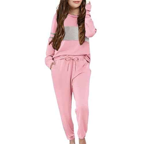Arshiner Girls' Clothing Sets Sweatsuits Long Sleeve Color Block Pullover Sweatshirts and Lounge Pants with Pocket