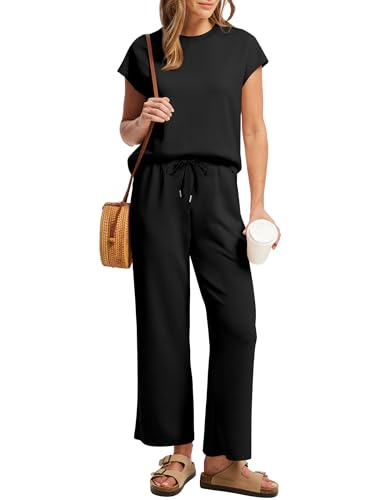 SAMPEEL Two Piece Sets for Women Summer Vacation Outfits Cap Sleeve Tops Lounge Matching Sets Clothing Beach Fashion Clothes
