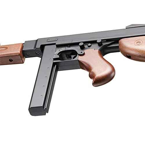 Airsoft Tommy Thompson Submachine Gun WW2 Chicago Typewriter Full Auto Electric SMG AEG with Extra Drum Magazines, Battery and Charger